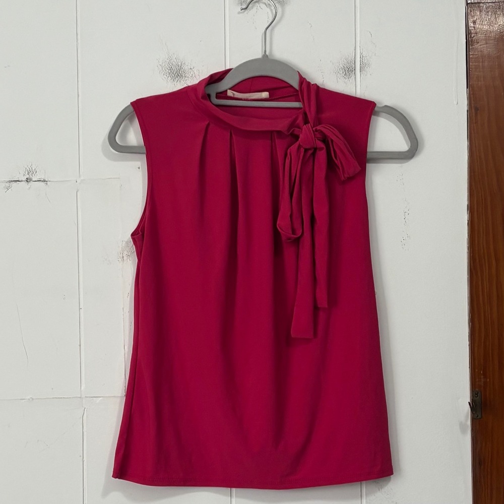 Tiffany & Grey Petite Small Magenta Sleeveless Mock Neck Tie Blouse NWT